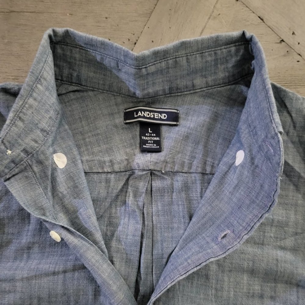 Men's Long Sleeve Traditional Fit Chambray Shirt Blue